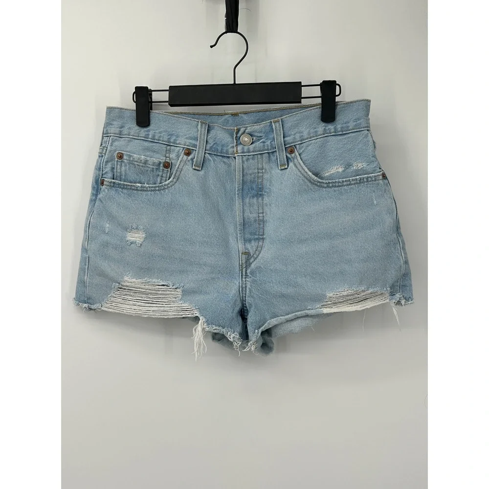 Levi's 501 Women's W28 Distressed Cutoff Denim Shorts Light Wash High Rise